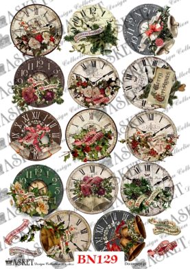 zegary różnego rodzaji z dzwonkami oraz innymi ozdobami świątecznymi