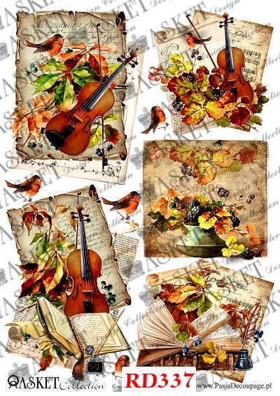 jesień skrzypce i listy decoupe