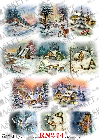 świąteczne obrazki na papier ryzowy domki sarenki