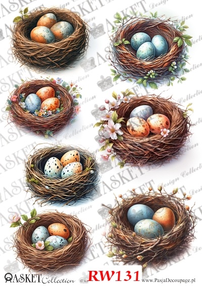 wielkanoc obrazdki do dekoracji jajek z gniazdkami vintage