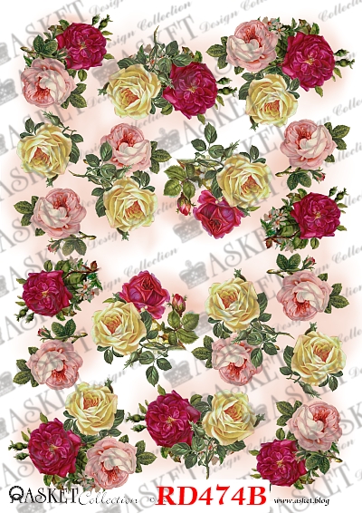 bukiet 3 róż grafiki do decou 3 kolory róż na papierze ryżowym