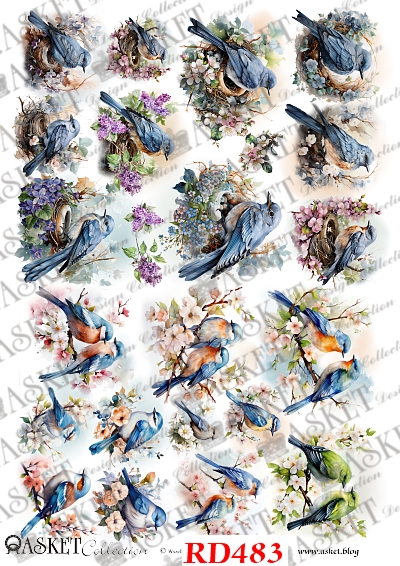 blue birds decoupage paper