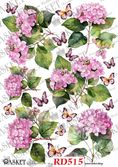 różowa hortensja papier decoupage