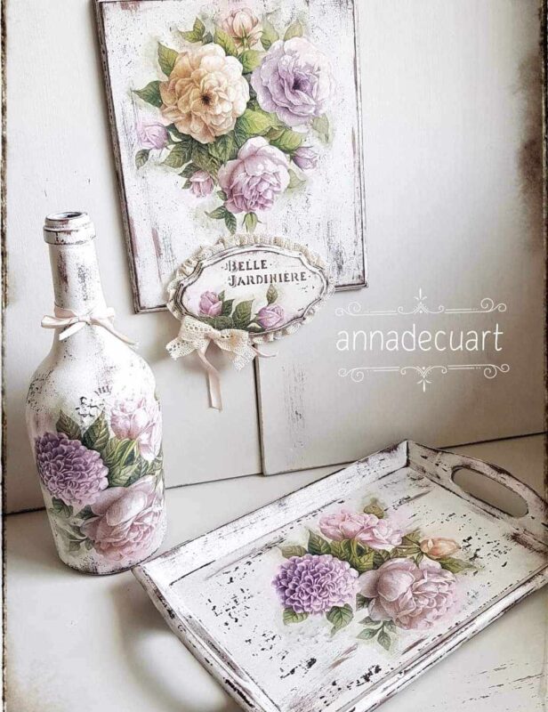 komplet shabby chic w technice serwetkowej