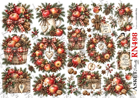 stroiki zimowe z jabłkami - obrazki do decoupage