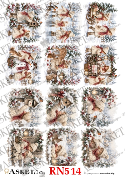 świąteczne porządki - grafika z dziećmi retro do decoupage
