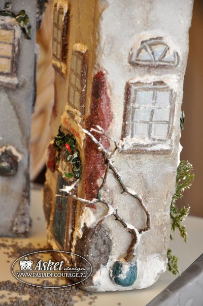 Decoupage 3 D na cegle malowana ręcznie dekoracja świąteczna